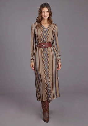 Stetson Womens Serape Herringbone Sand 100% Rayon L/S Dress Flowy Layers