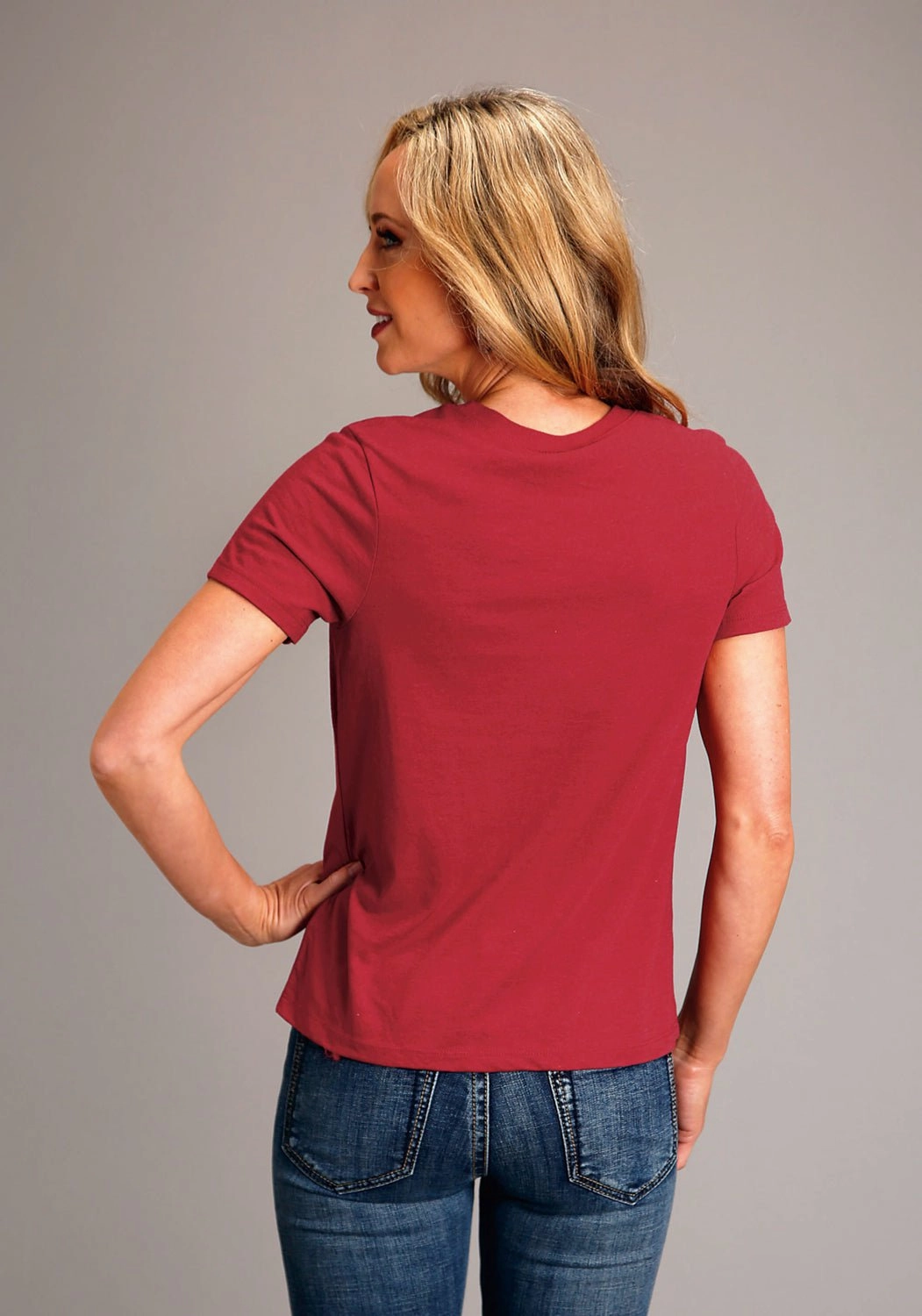 Anti Static Lining Stetson Womens Star Screenprint Red Cotton Blend S/S T-Shirt