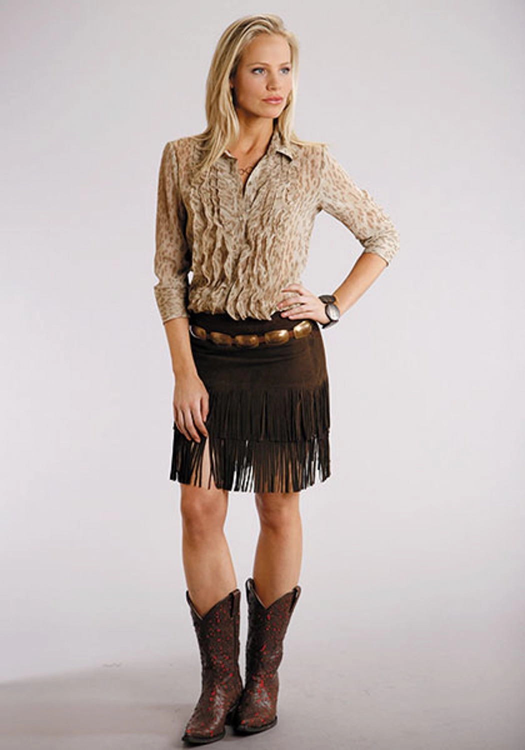 Comfort First Stetson Womens Suede Fringe Brown Leather Skirt