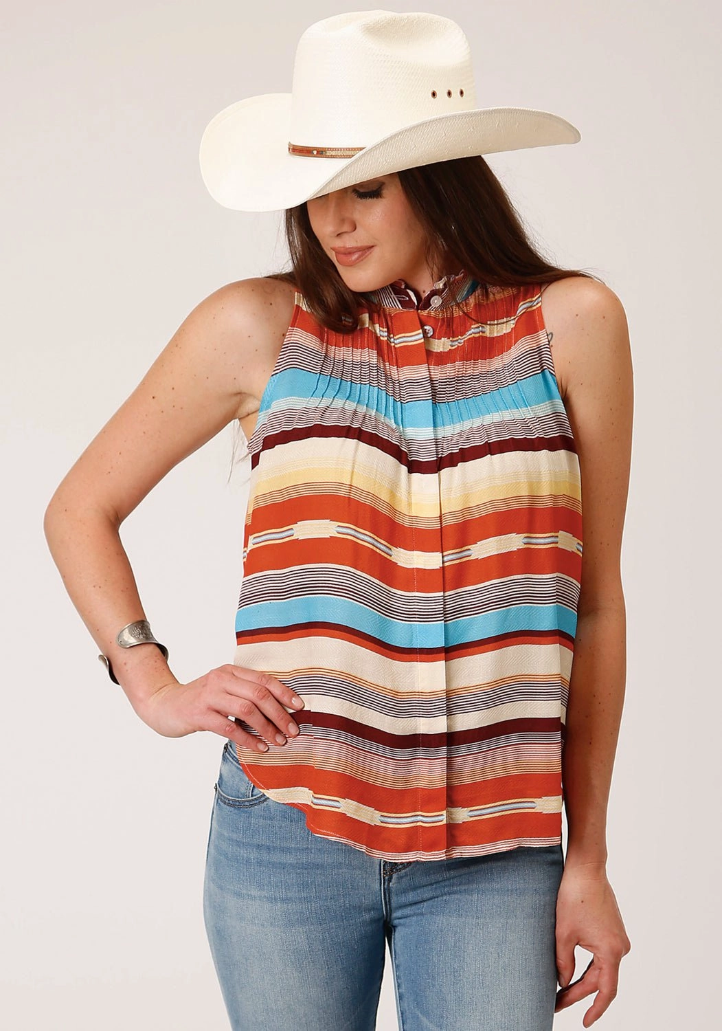 Casual Elegance Stetson Womens Sunset Serape Multi-Color 100% Rayon S/L Blouse