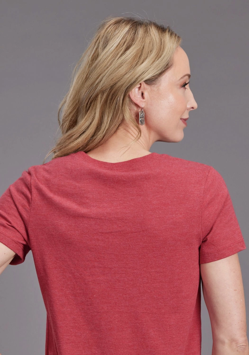 Stetson Womens The Hat Of The West Red Cotton Blend S/S T-Shirt Solid Color Relaxed Silhouette