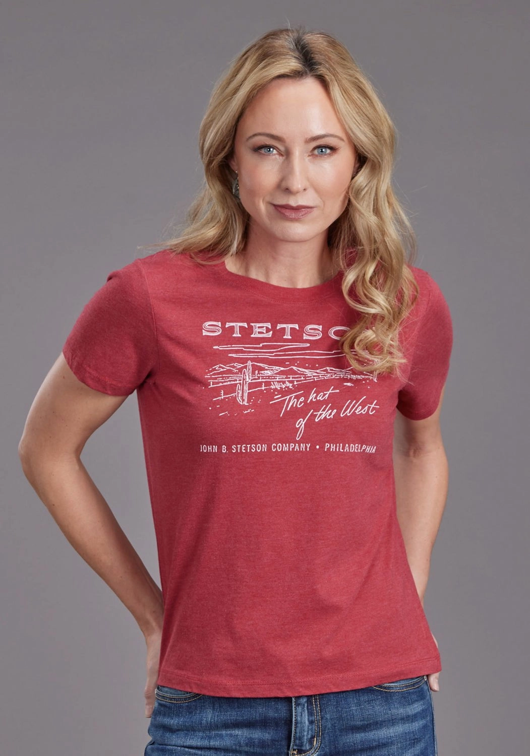 Moisture Wicking Material Stetson Womens The Hat Of The West Red Cotton Blend S/S T-Shirt