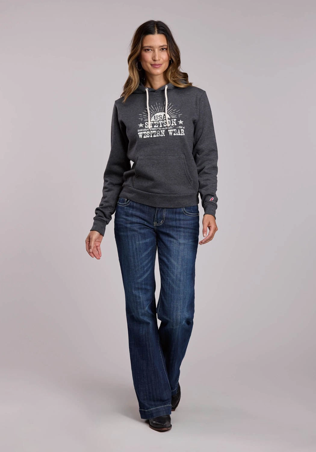 Stetson Womens USA Western Wear Black Cotton Blend Hoodie Ripstop Technology Flexible Comfort