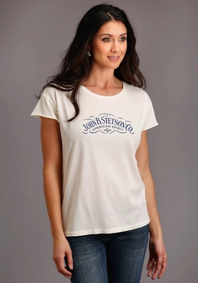 Ventilated Back Microfiber Material Stetson Womens White 100% Cotton American Spirit S/S T-Shirt