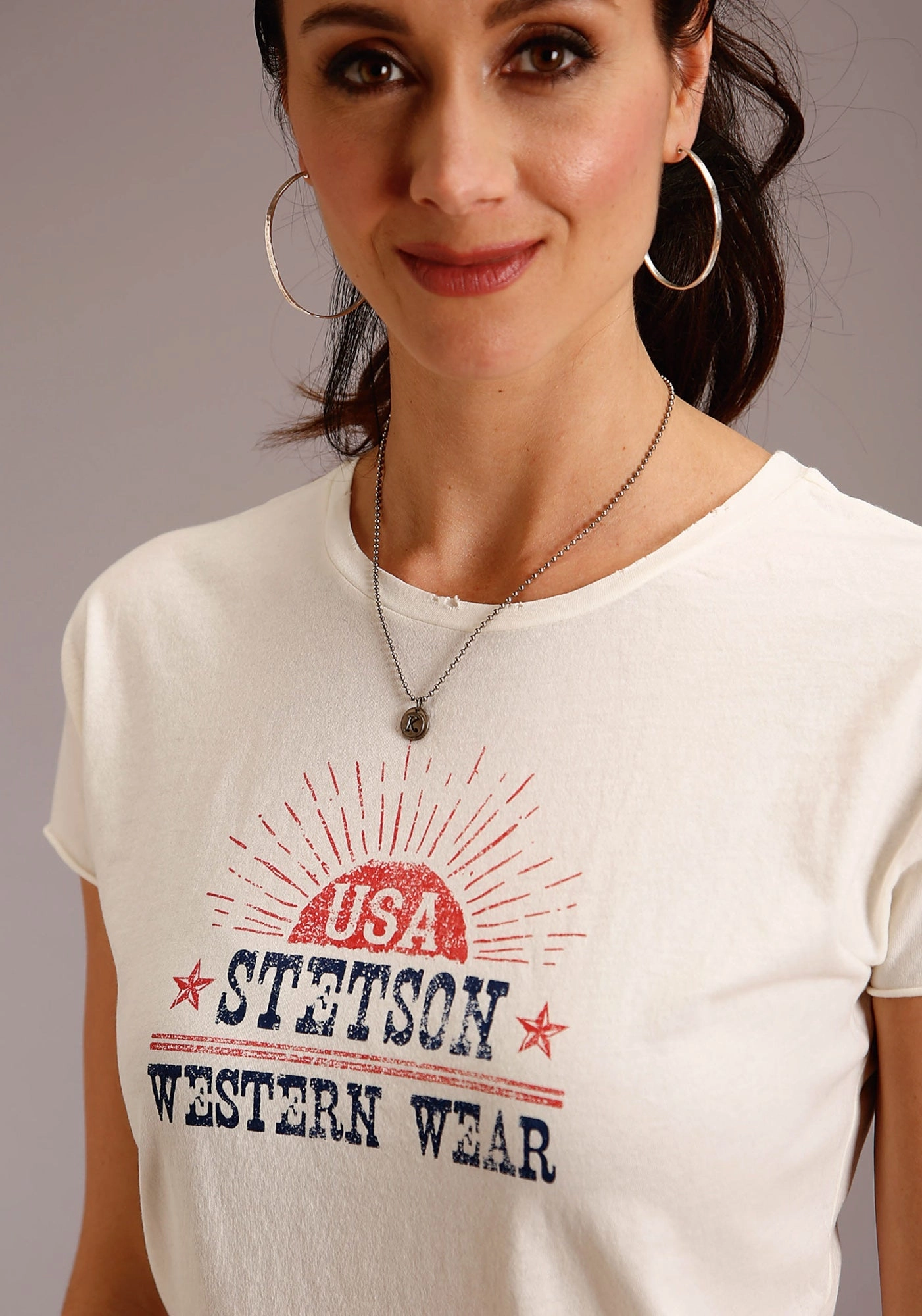 Lightweight Feel Pastel Shade Stetson Womens White 100% Cotton USA Western Wear S/S T-Shirt