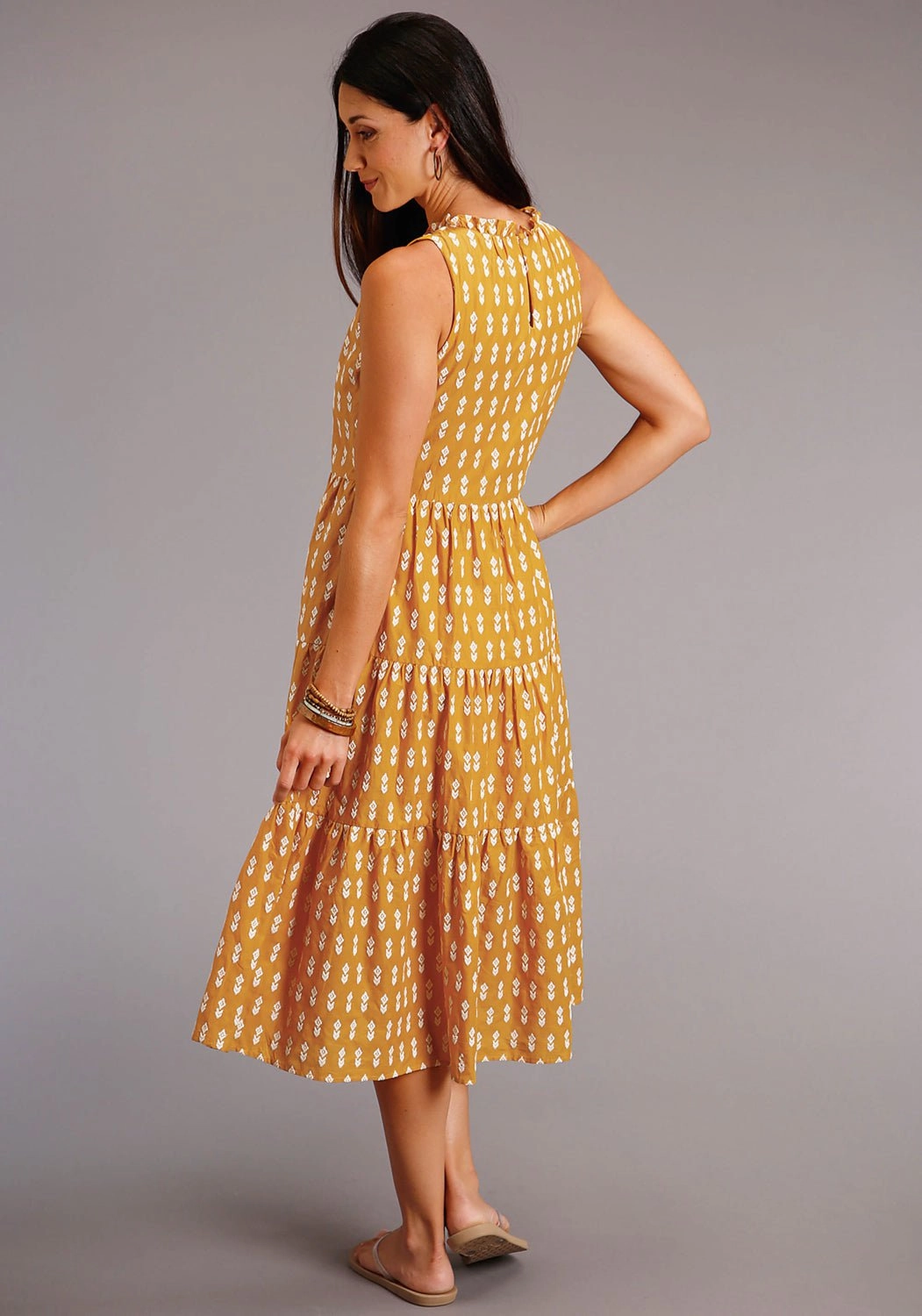 Luminous Thread Accents Breathable Mesh Paneling Stetson Womens Yellow 100% Cotton Aztec Schiffli S/L Dress