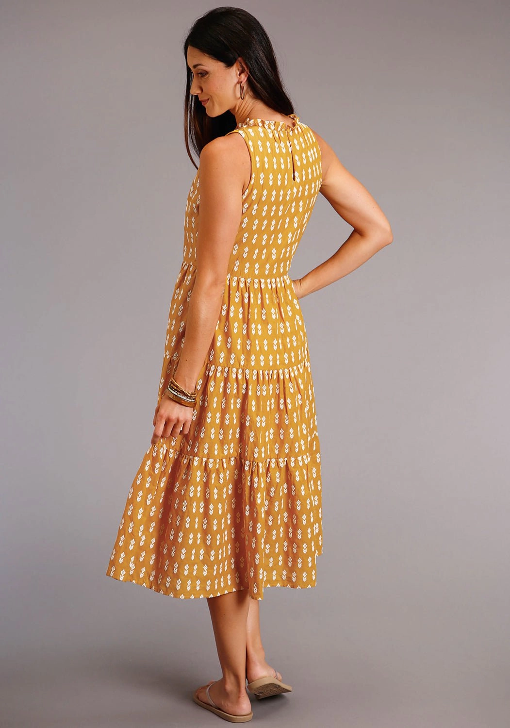 Stetson Womens Yellow 100% Cotton Aztec Schiffli S/L Dress Polished office dress and Effortless fit dress.