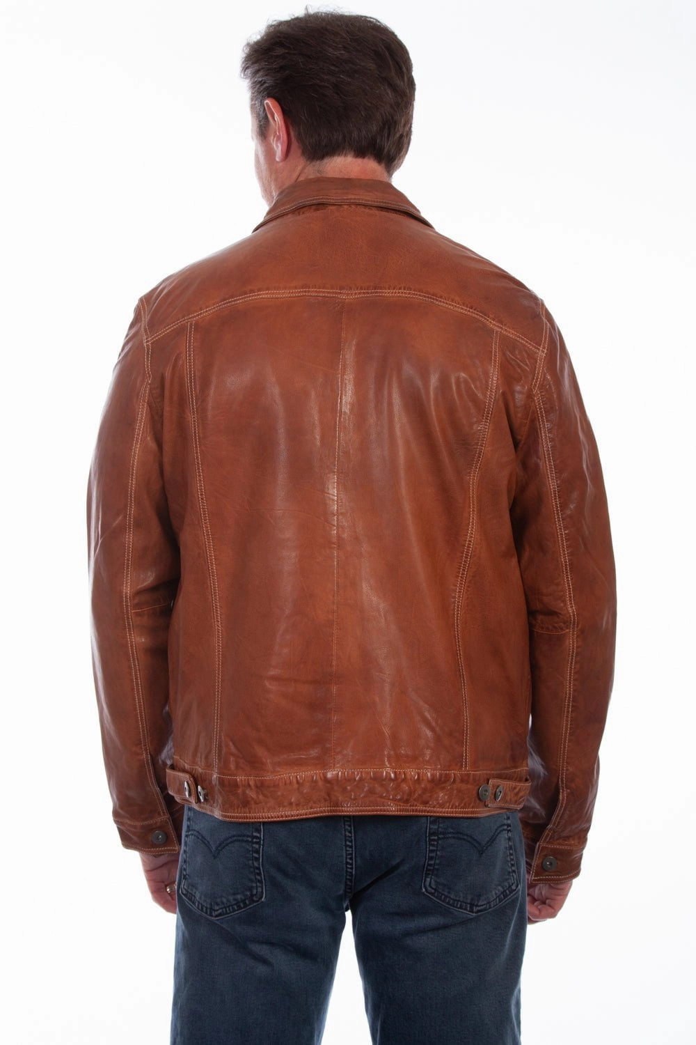 Double Breasted ReinforcedSeams Scully Mens Tan Lamb Leather Washed Jean Jacket