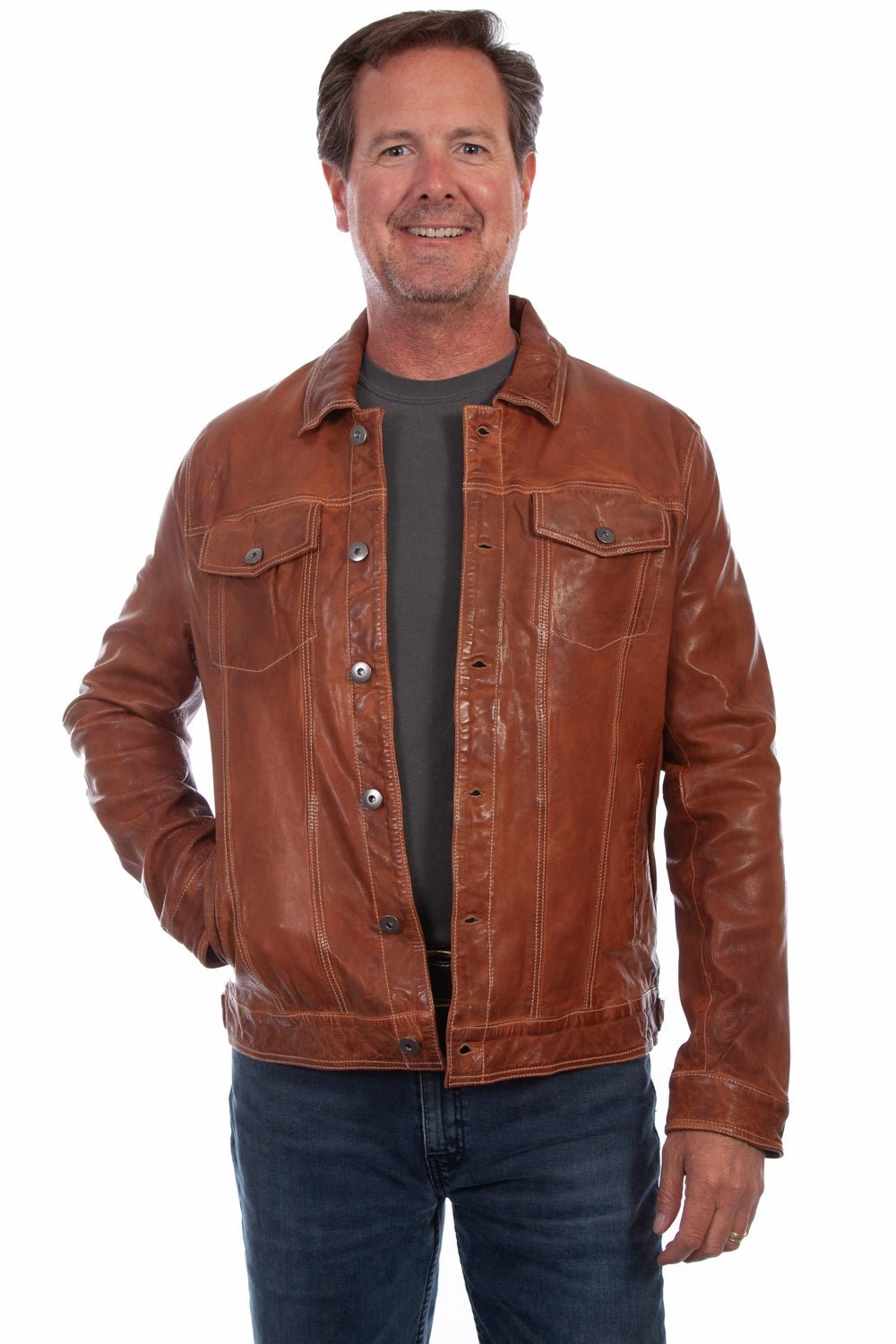 Scully Mens Tan Lamb Leather Washed Jean Jacket Dual Layer Insulation All Year