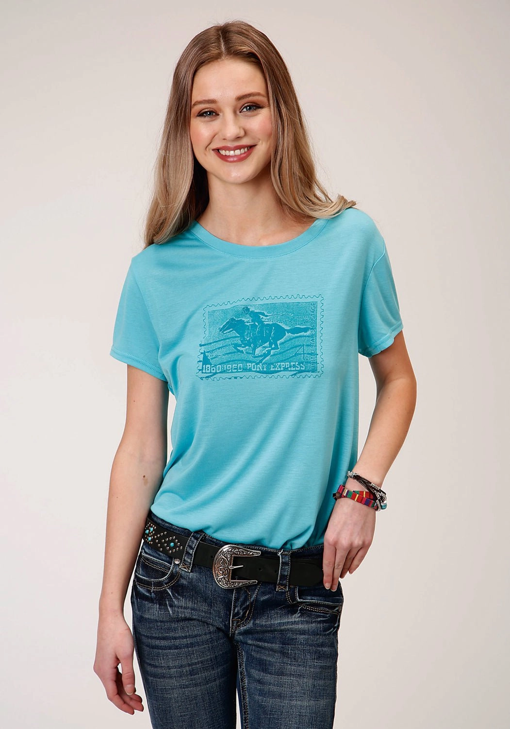 Fashion staples Roper Womens Turquoise Poly/Rayon Horse Rider S/S T-Shirt