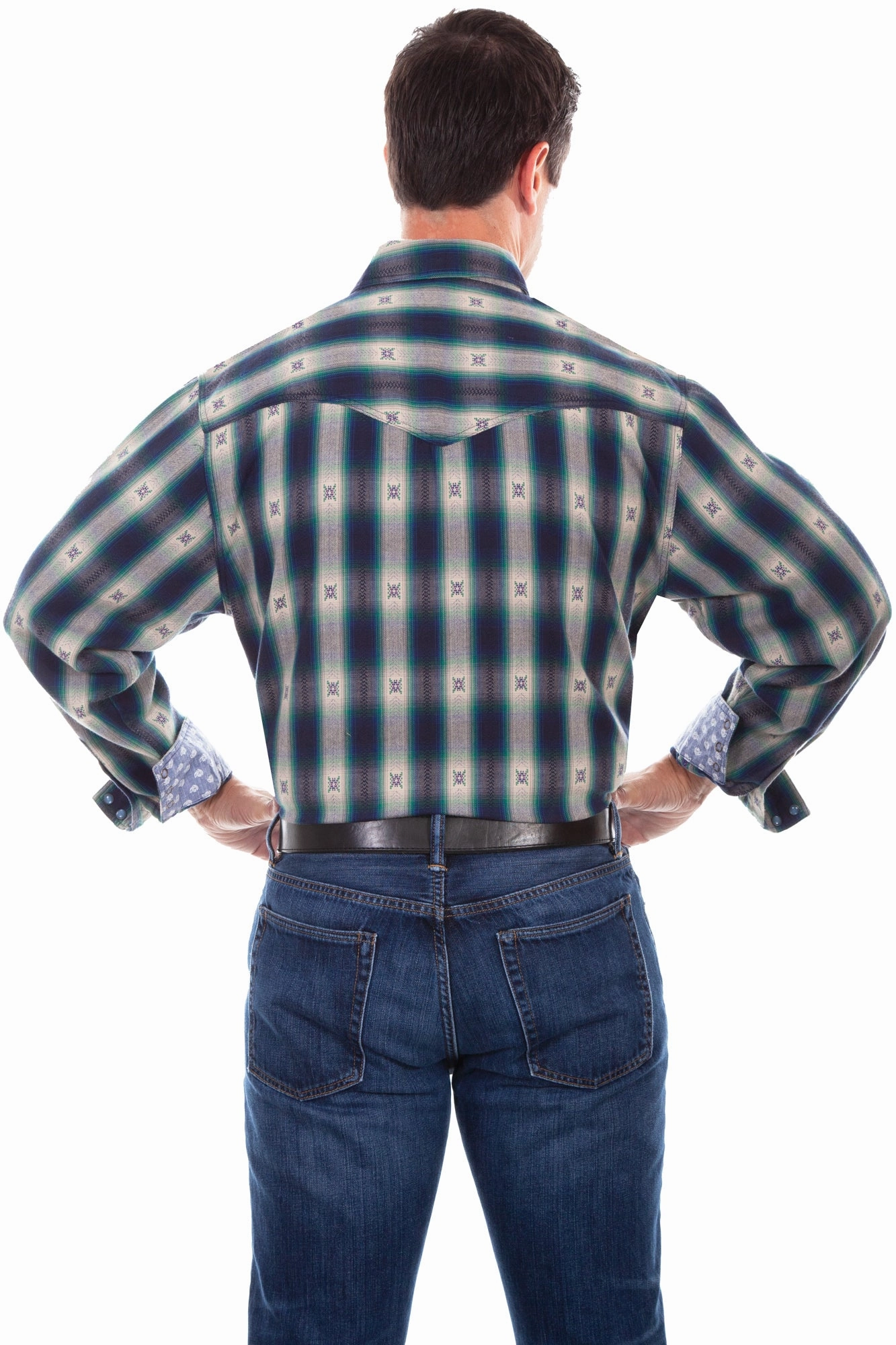 Scully Mens Indigo 100% Cotton Dobby L/S Shirt Sustainable Material Brunch Outfit