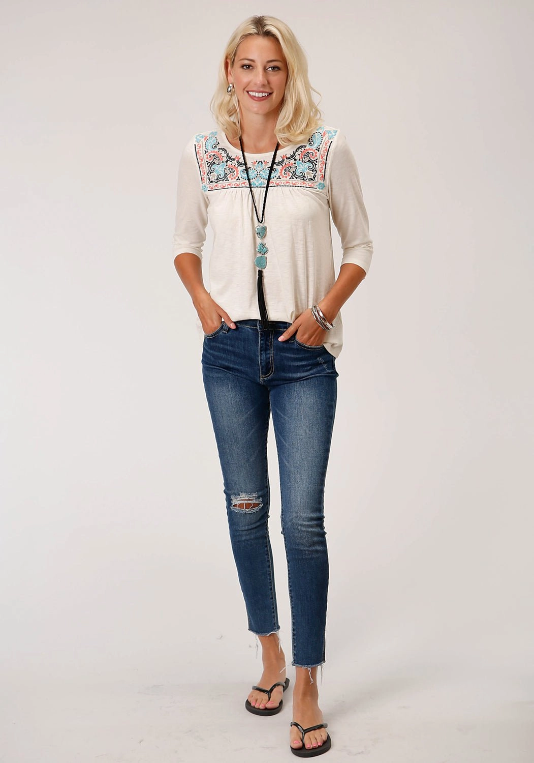 Classic Design Roper Womens Cream 100% Cotton Fleur de Lis S/S Tunic