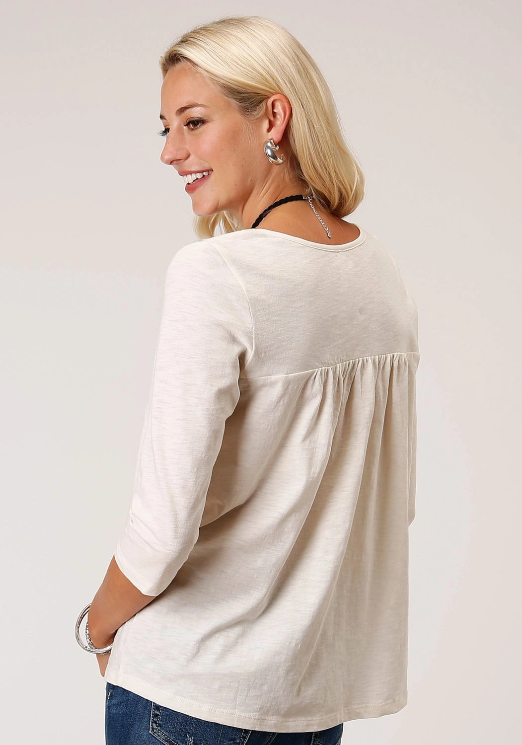 Roper Womens Cream 100% Cotton Fleur de Lis S/S Tunic Multi Pocket Utility Work From Home