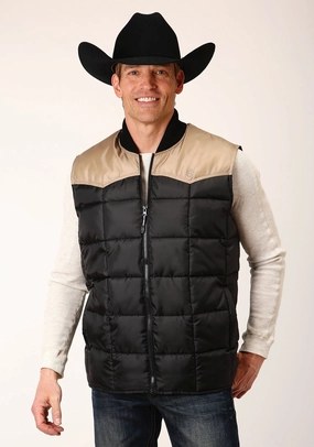 Roper Mens Western Quilted Black 100% Polyester Softshell Vest Shrink Resistant Treatment Neutral Street Style
