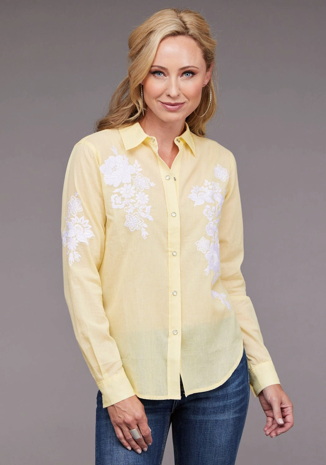 Stetson Womens 2096 Lawn Button Yellow 100% Cotton L/S Blouse Tailored Cut