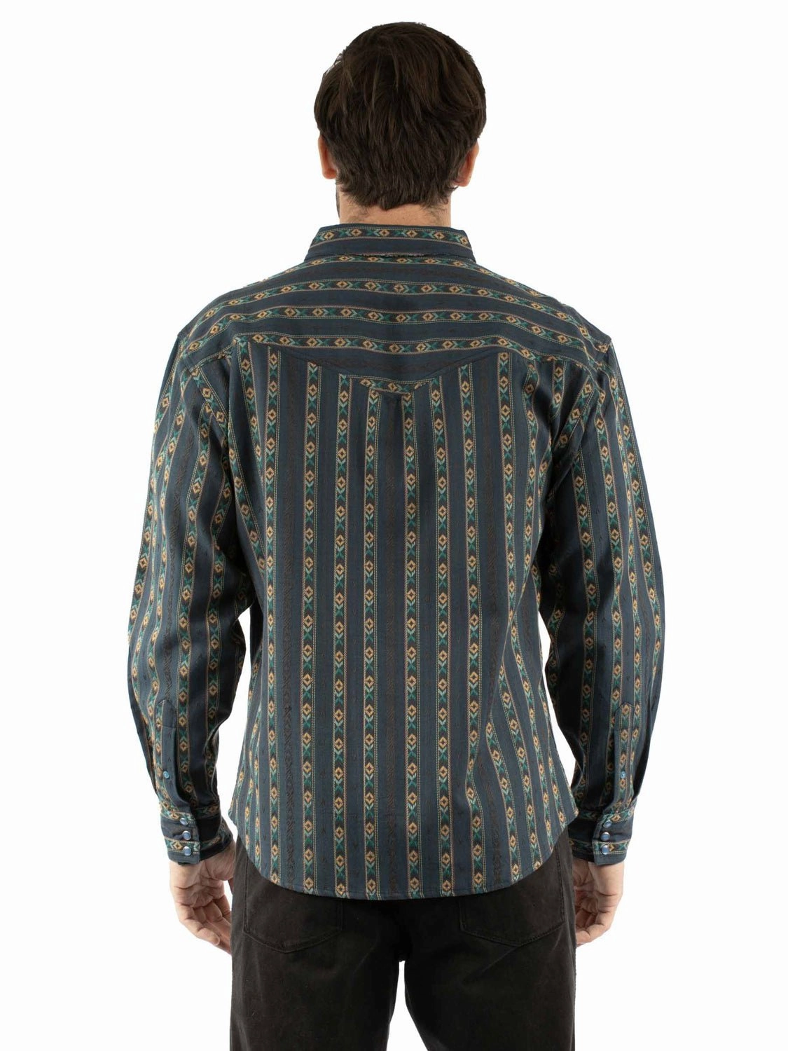 Scully Mens Jacquard Stripe Navy 100% Cotton L/S Shirt Corporate Wear Thermoregulating Layer