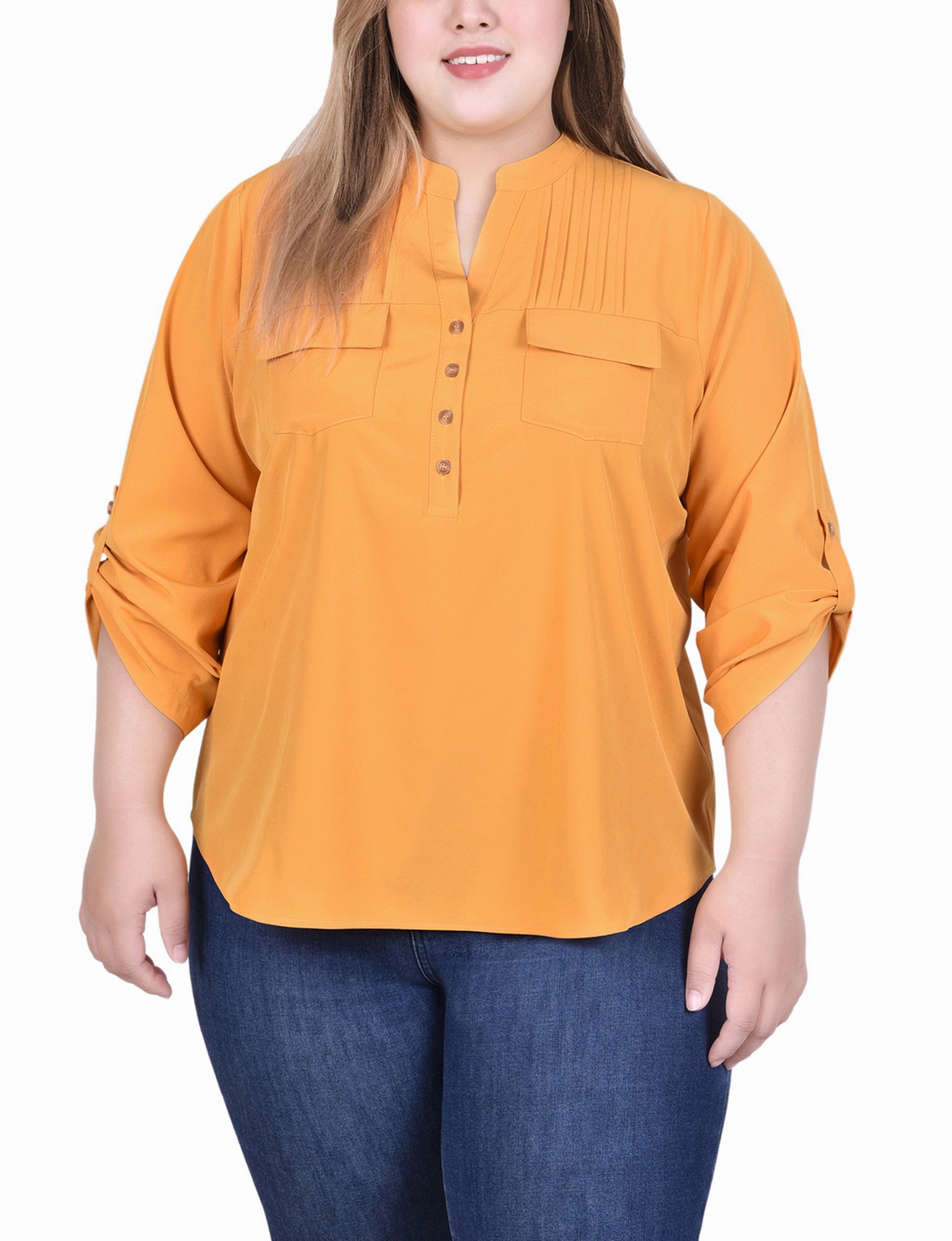 Long Tab-Sleeve Blouse With Pockets VentedBack OdorResistantTechnology