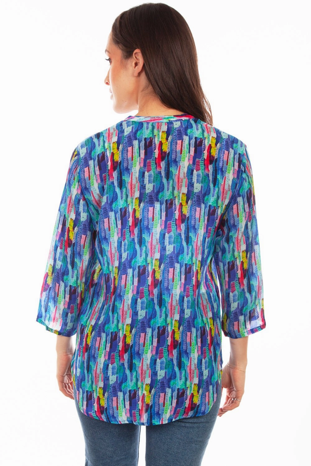 Unstructured Shoulder Designer Touch Scully Womens Blue Multi Rayon Dazzling S/S Blouse