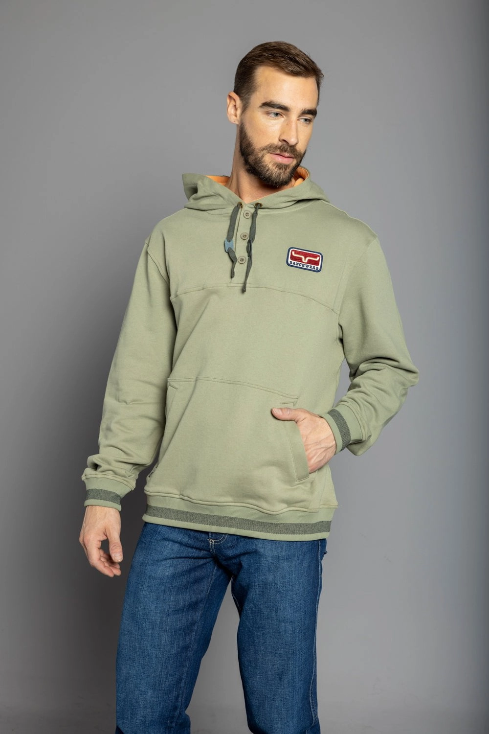 Stylish Daily Fit Kimes Ranch Mens Ranch Ready Sage 100% Cotton Hoodie