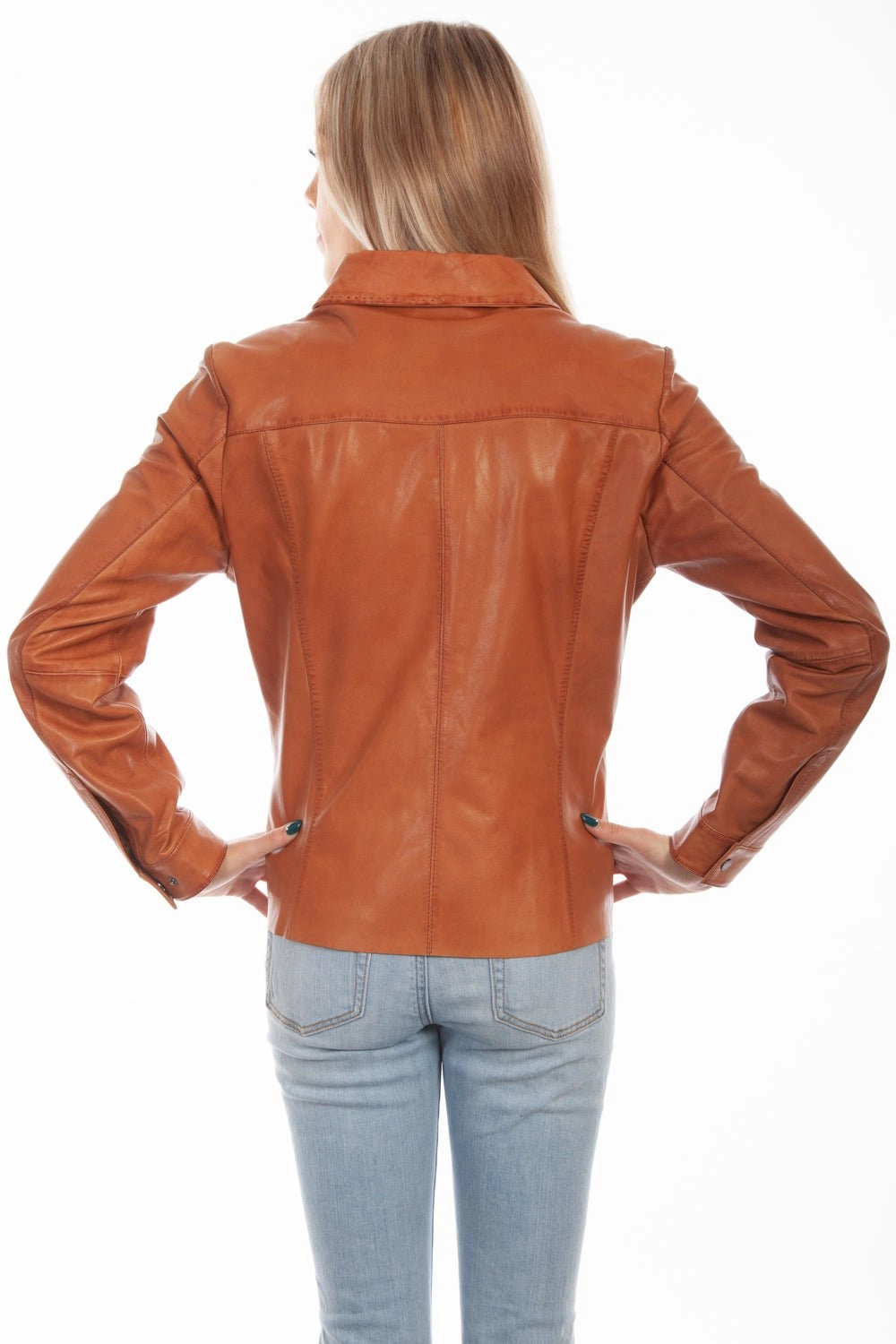 Hiking Trail Outfit OdorResistantFabric Scully Womens Cognac Lamb Leather Contemporary Snap Jacket