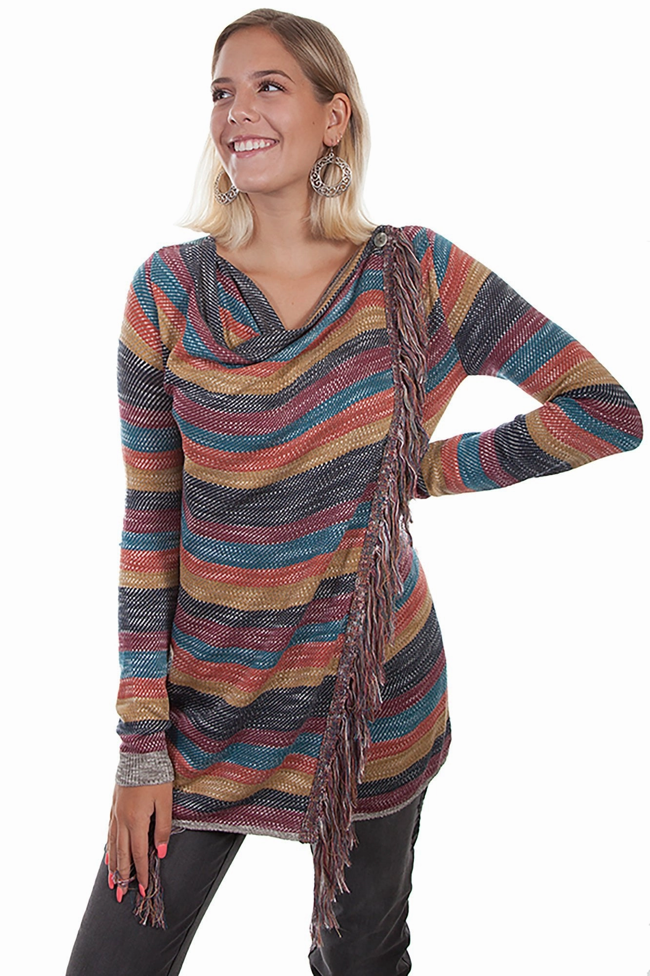 Scully Womens Multi-Color Acrylic Crossover Sweater Chilly Knit