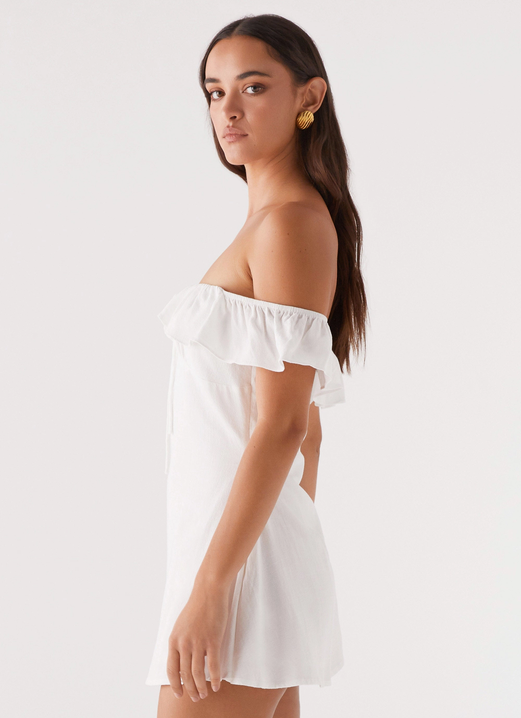 Street Fashion Texas Sun Linen Mini Dress - White