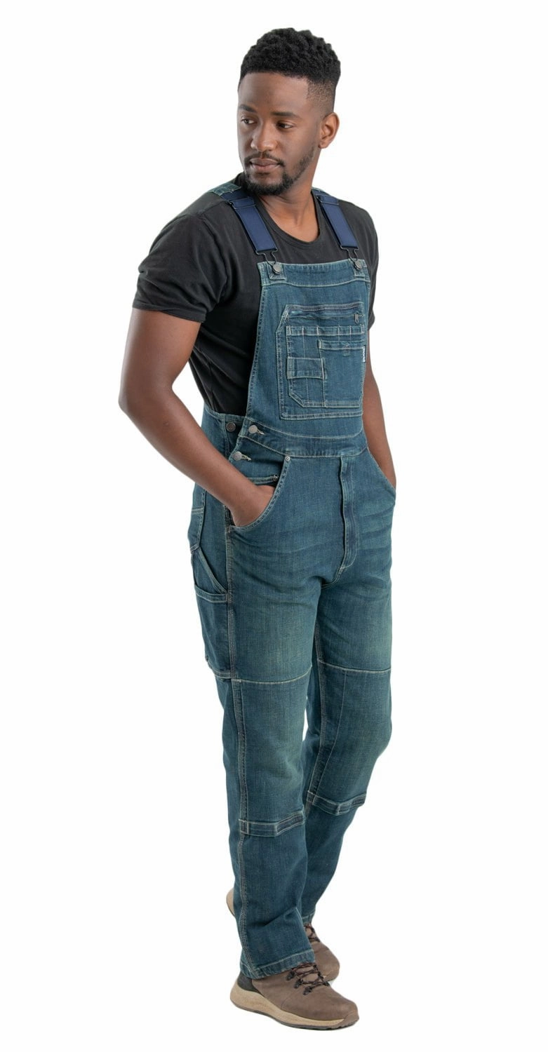 Rugged Style No Wrinkle Berne Mens Granite Cotton Blend Highland Unlined Washed Flex Denim Bib Overall