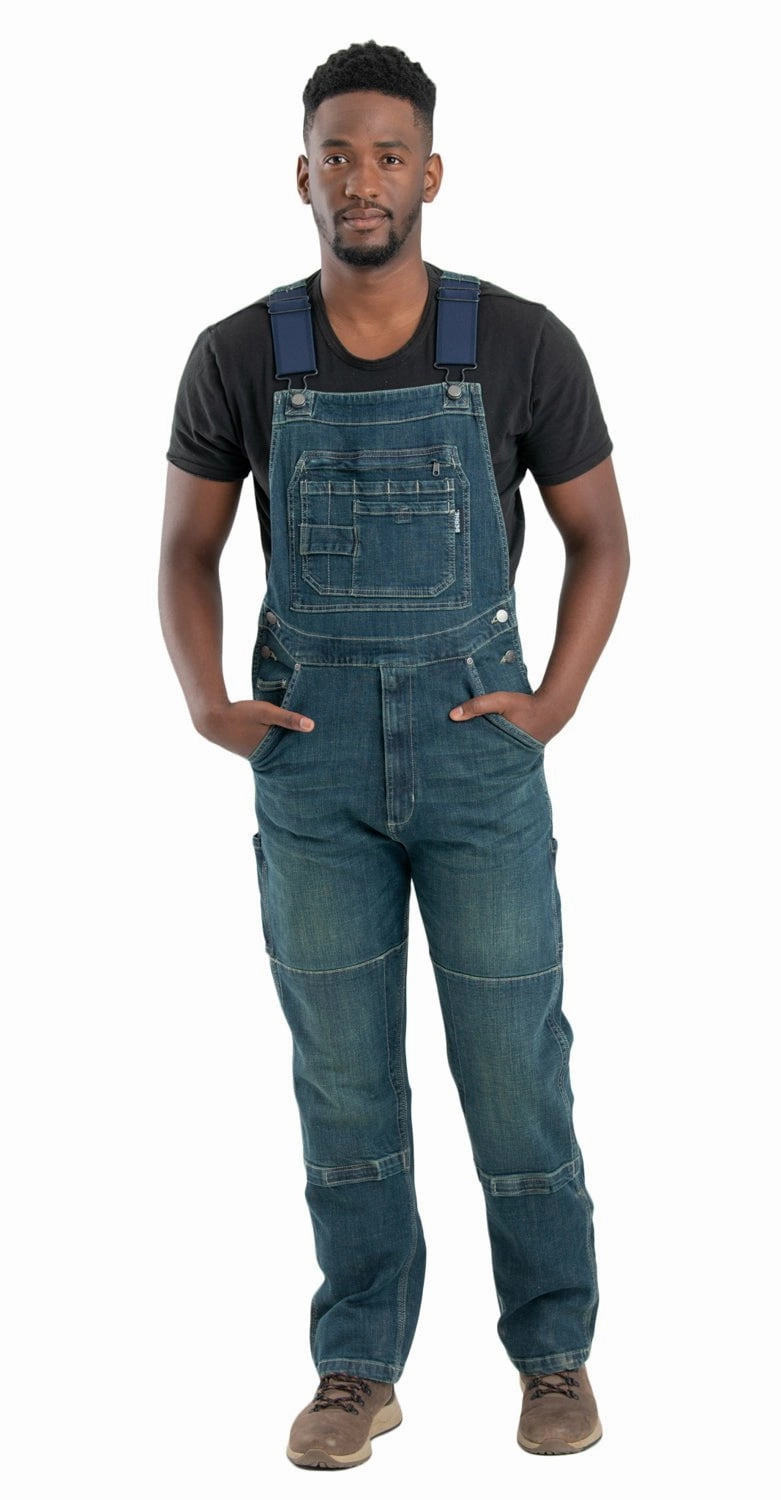 Thermal Retention Layer Berne Mens Granite Cotton Blend Highland Unlined Washed Flex Denim Bib Overall
