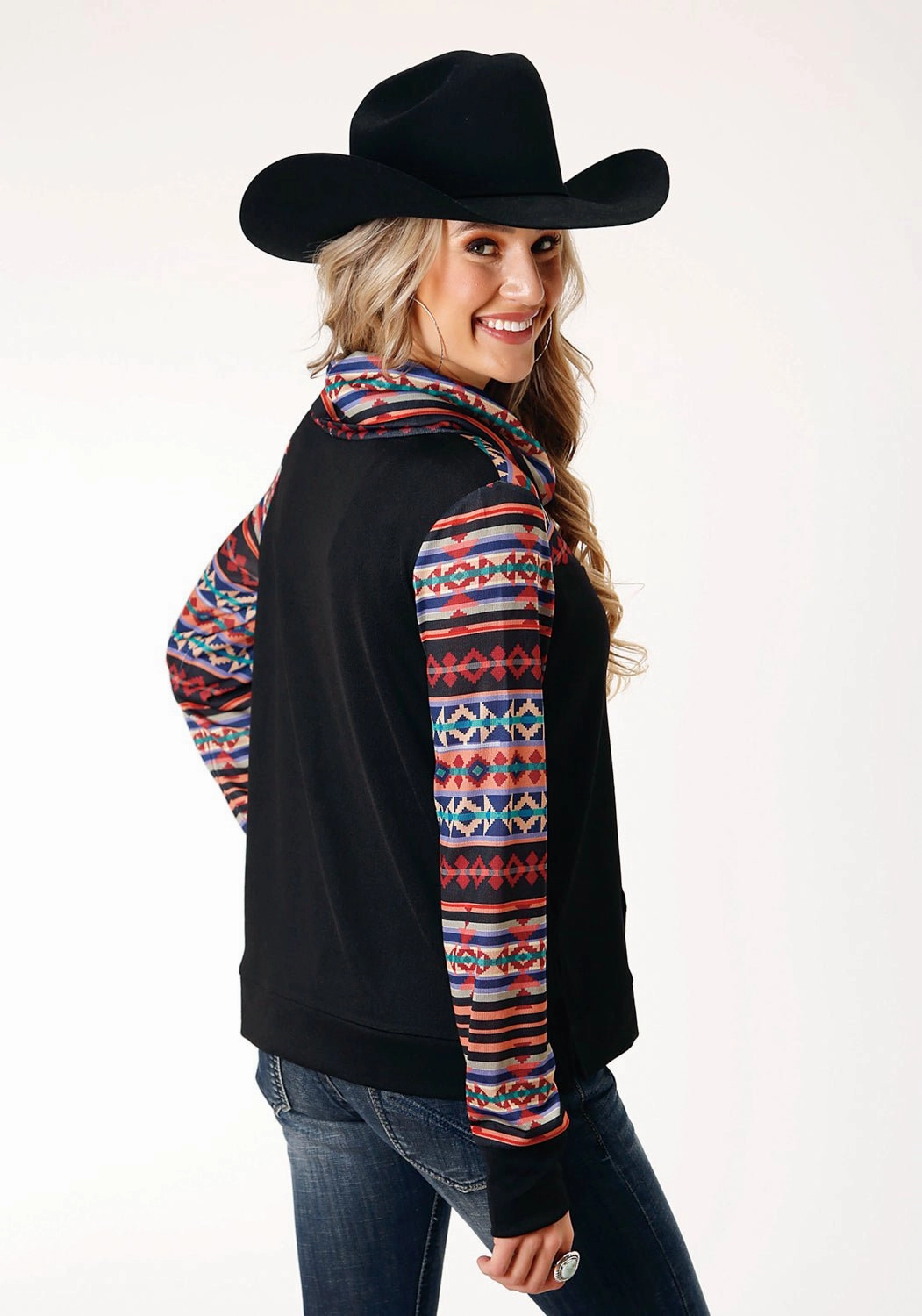 Roper Womens Cowl Neck Black Multi Polyester Sweatshirt Timeless Piece