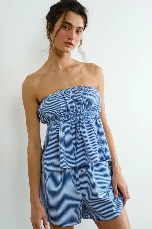 Poplin Striped Top - Blue Lightweight insulation sporty wear