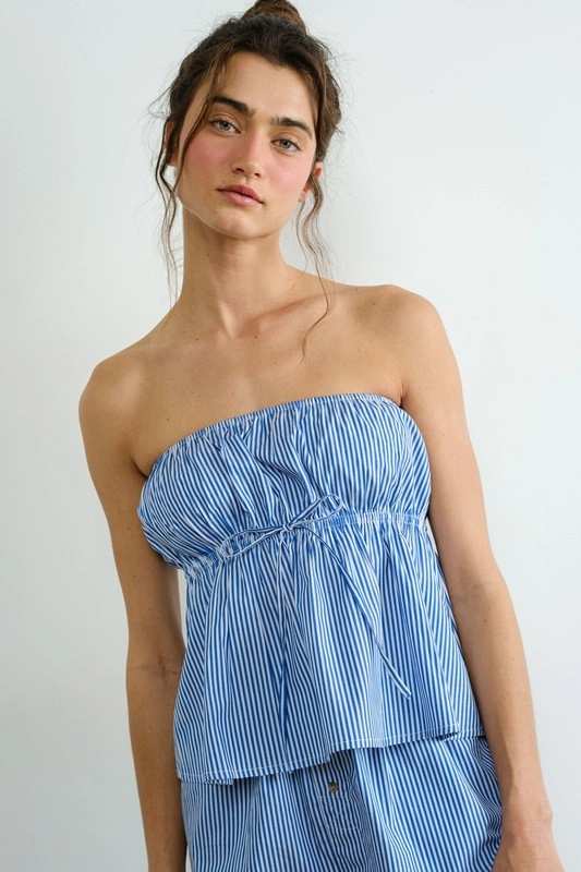 LowMaintenance Fabric Poplin Striped Top - Blue