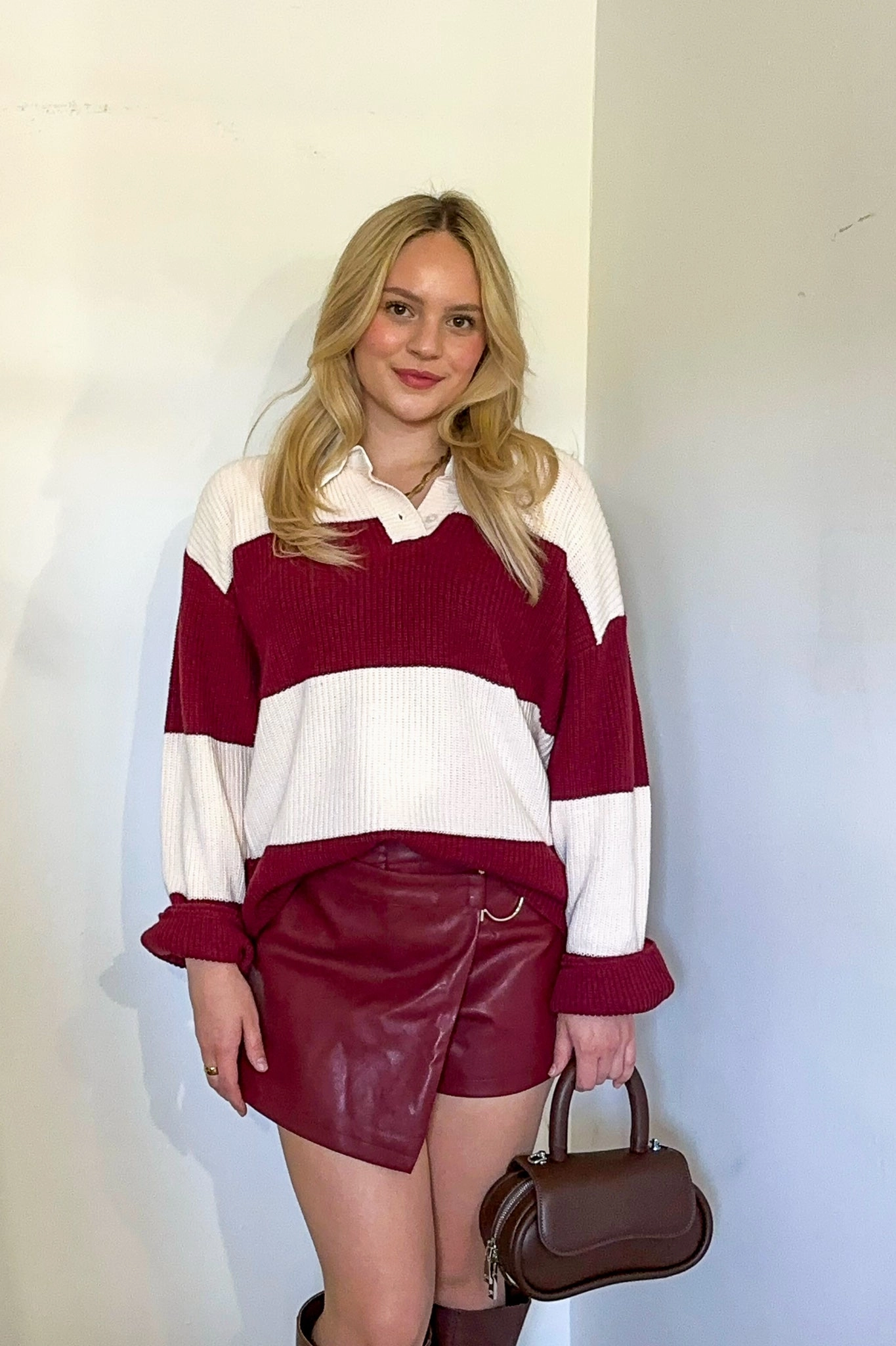 Striped Polo Sweater Durable Reinforced Shoulders SoftTouchFinish