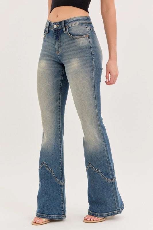 Kayla Mid Rise Western Super Flare Elegant Bold Look