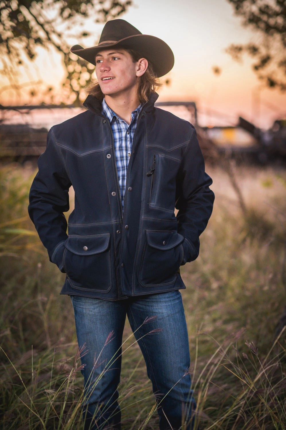 STS Ranchwear Mens Brazos Enzyme Navy Polyester Softshell Jacket Windproof Material Two Tone Design