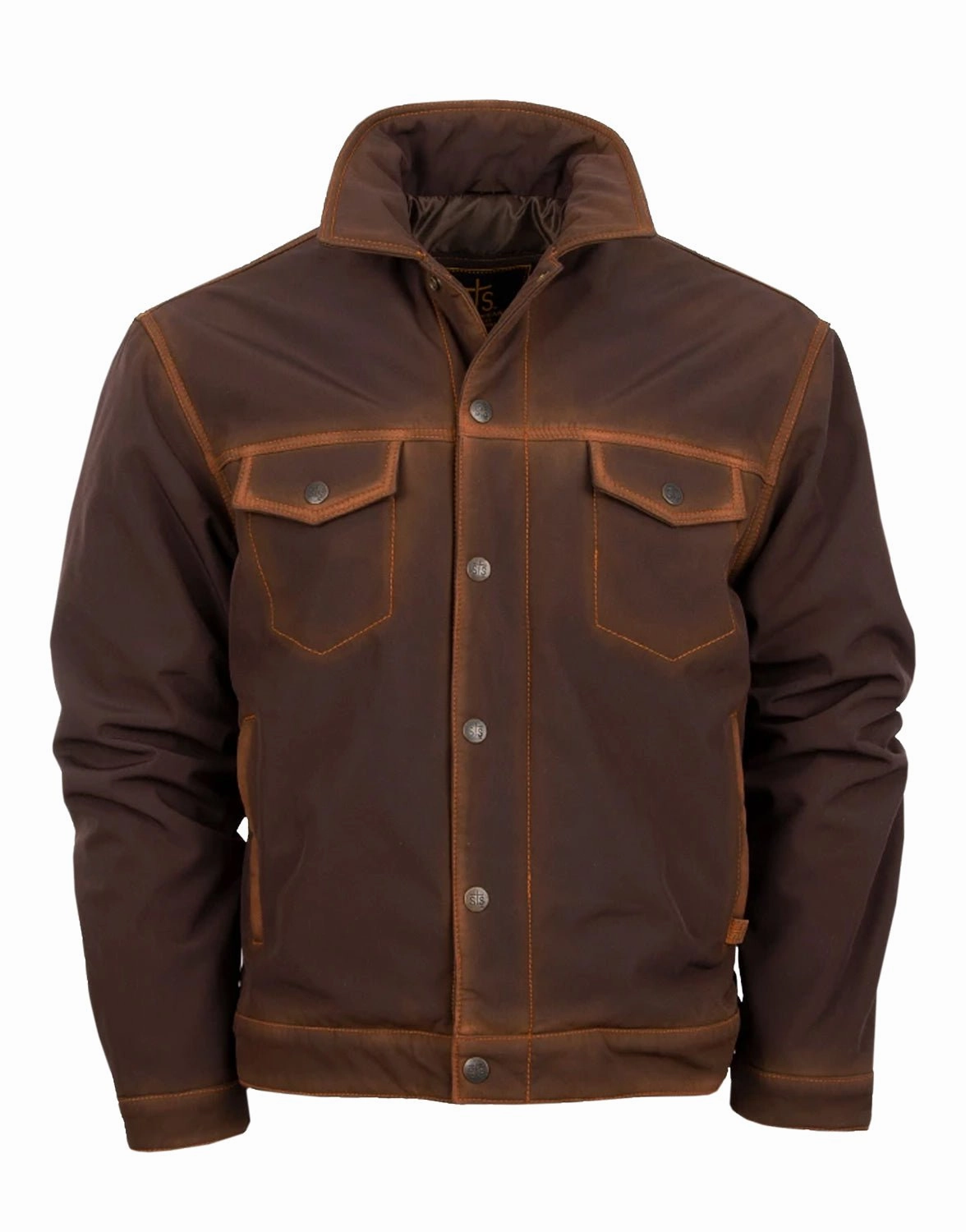 Temperature Regulating Membrane STS Ranchwear Mens Brumby Enzyme Brown 100% Polyester Denim Cut Softshell Jacket