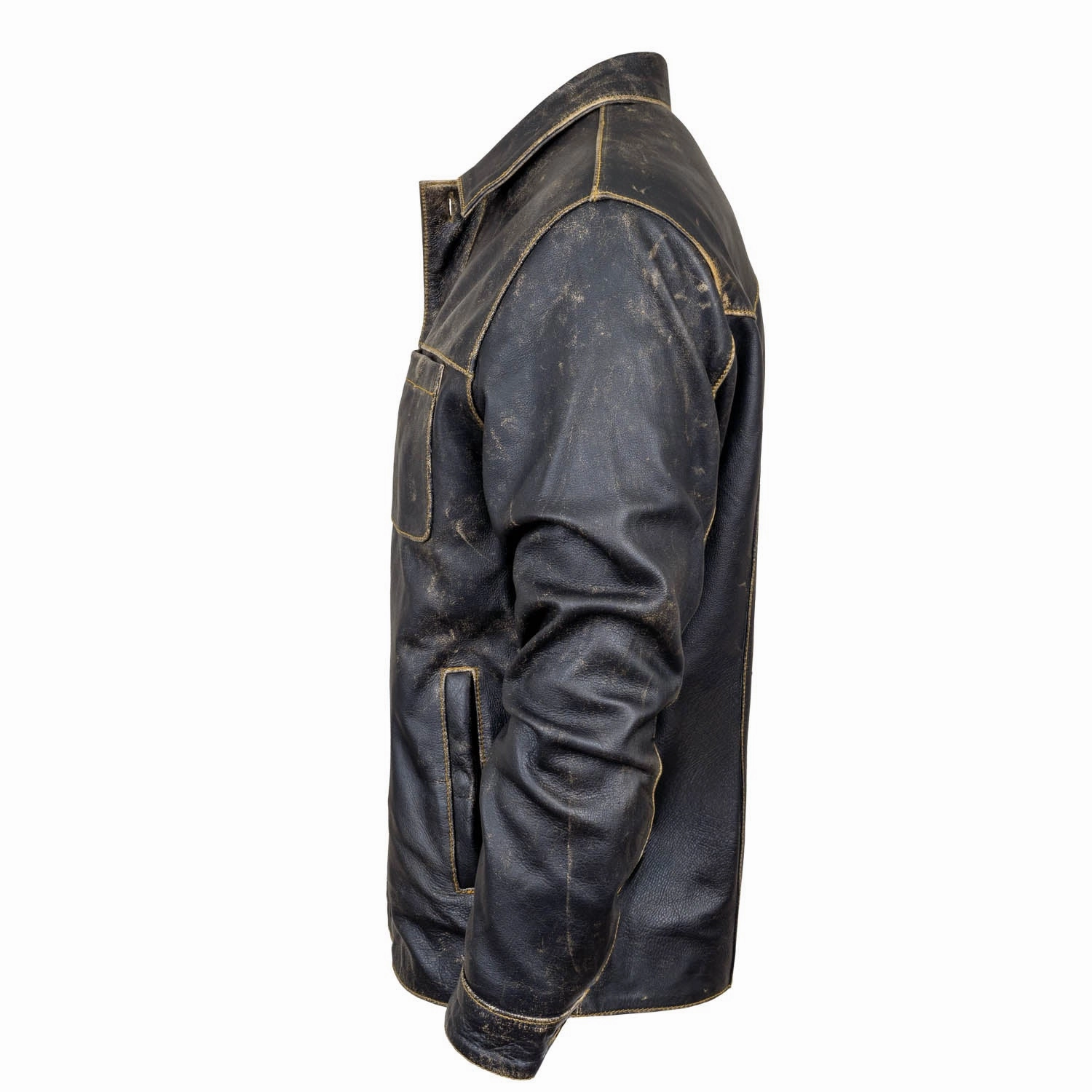 STS Ranchwear Mens Jesse James Antique Black Leather Jacket Eco Conscious Dye Process