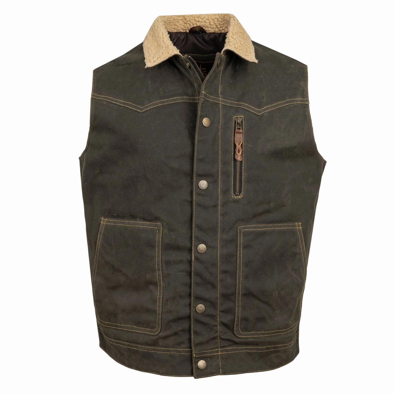 STS Ranchwear Mens Owen Waxed Canvas Olive 100% Cotton Cotton Vest Easy Care Finish Detachable Layer