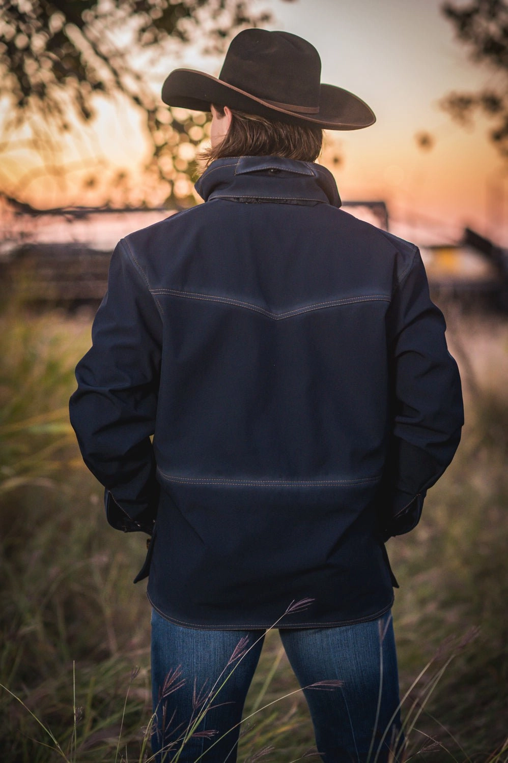 STS Ranchwear Womens Brazos Enzyme Navy Polyester Softshell Jacket Non Restrictive Armholes