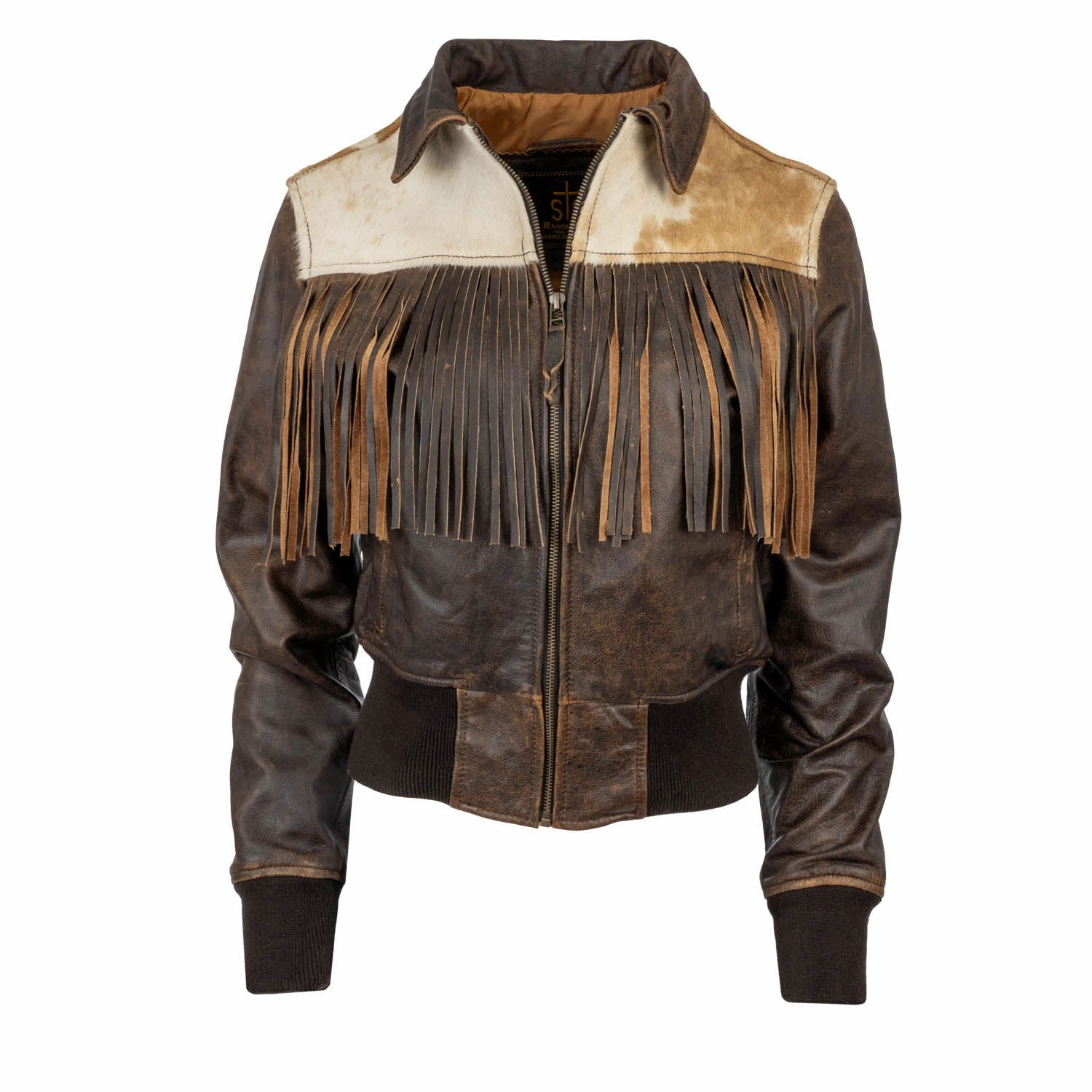 STS Ranchwear Womens Lettie Antique Brown Leather Fringe Jacket Windproof Inner Layer TemperatureRegulating