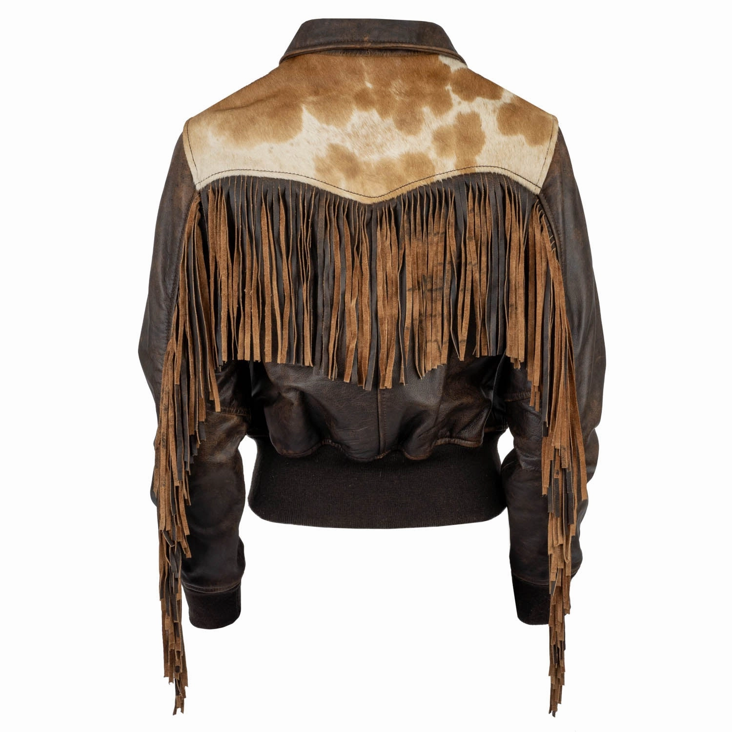 STS Ranchwear Womens Lettie Antique Brown Leather Fringe Jacket Reversible Style Evening Out