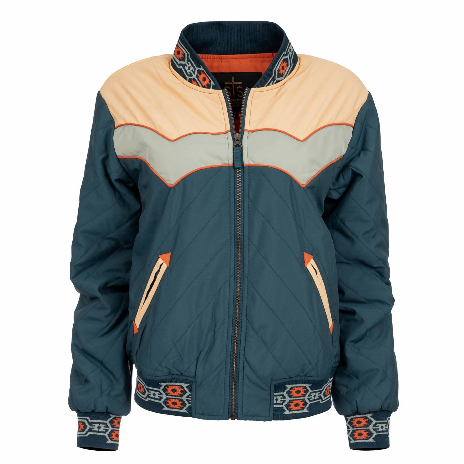 STS Ranchwear Womens Salinas Bomber Teal/Multicolor Nylon Blend Softshell Jacket Active Layer