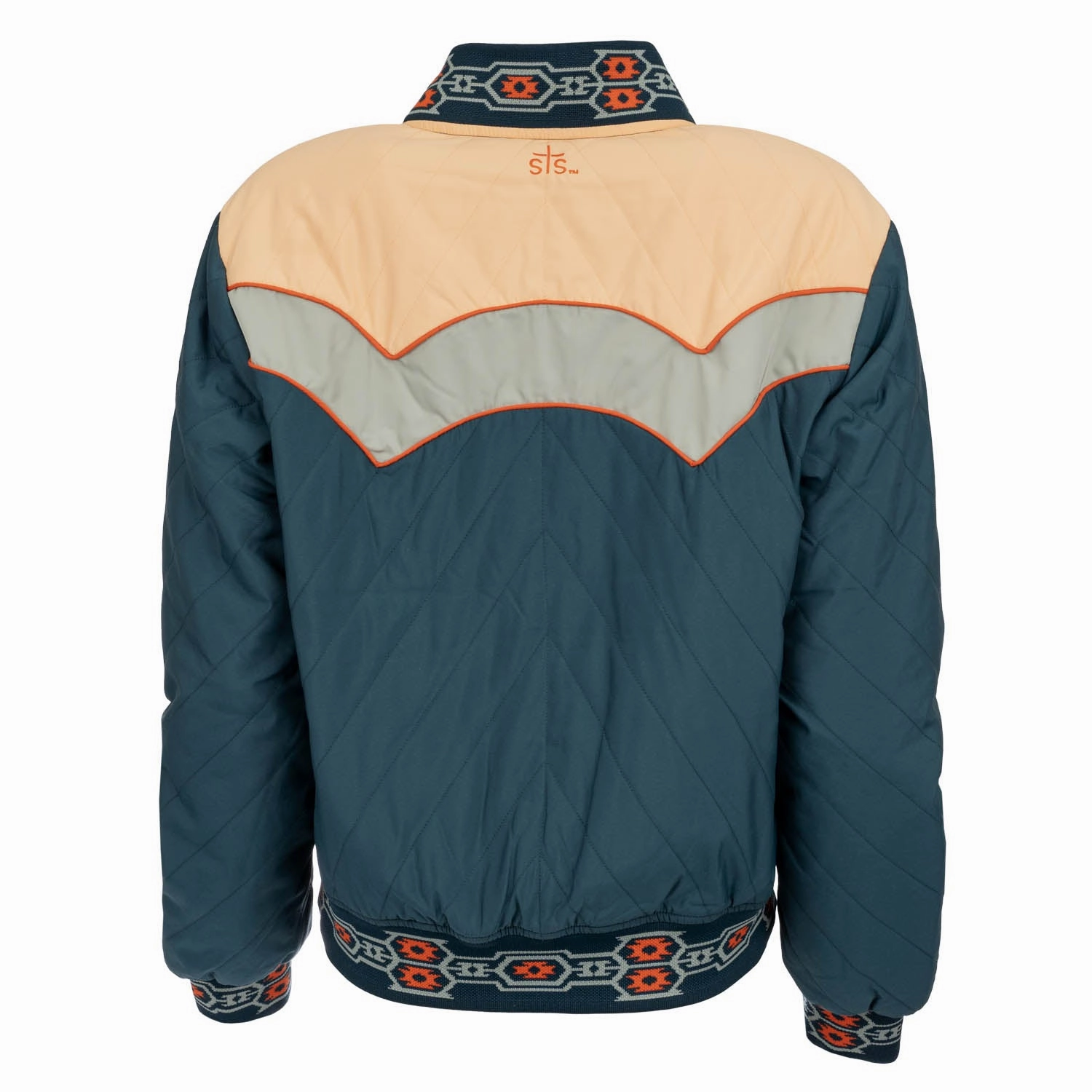 STS Ranchwear Womens Salinas Bomber Teal/Multicolor Nylon Blend Softshell Jacket Zipper Guard Weatherproofing Flexible Shoulder Panels