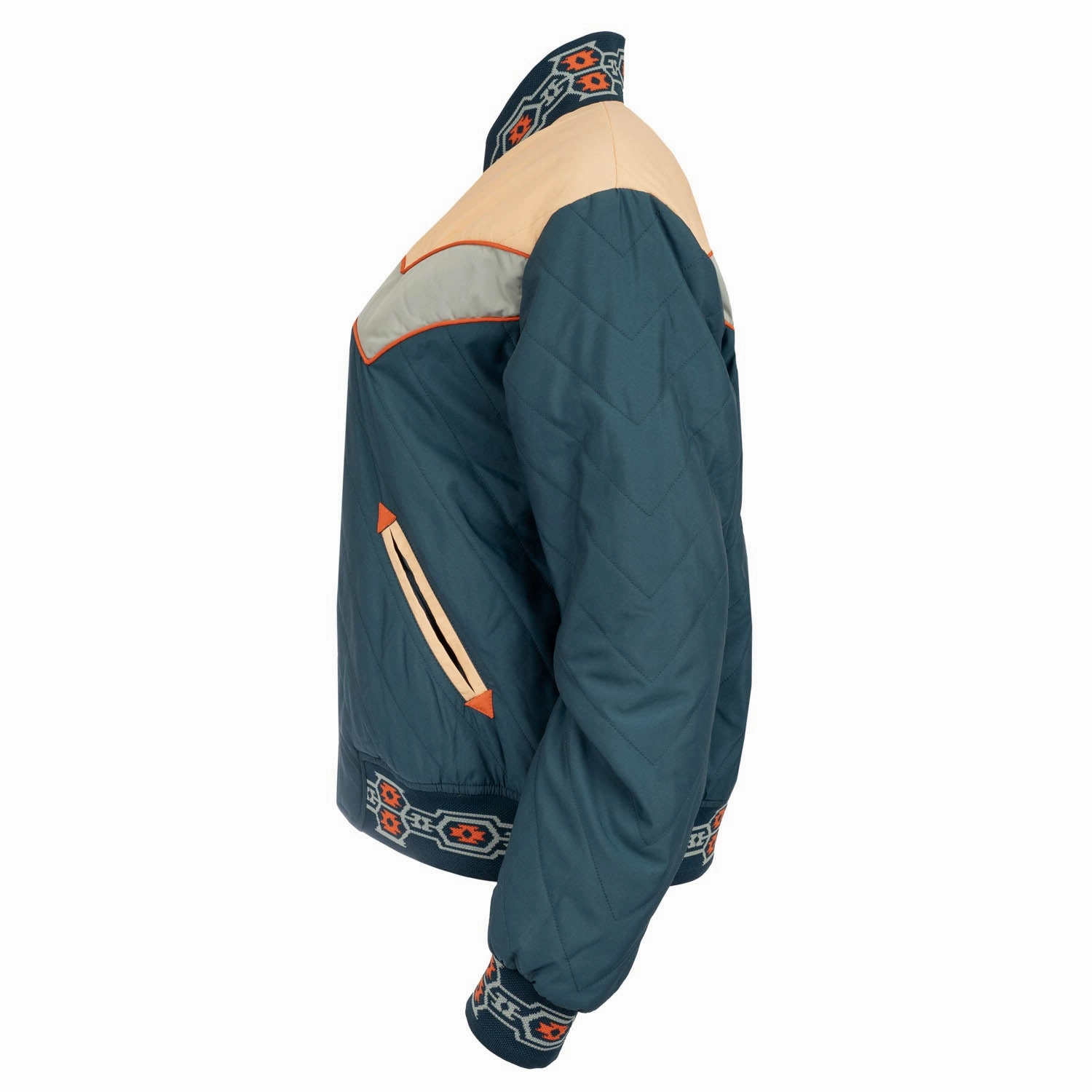 STS Ranchwear Womens Salinas Bomber Teal/Multicolor Nylon Blend Softshell Jacket Zipper Guard Weatherproofing