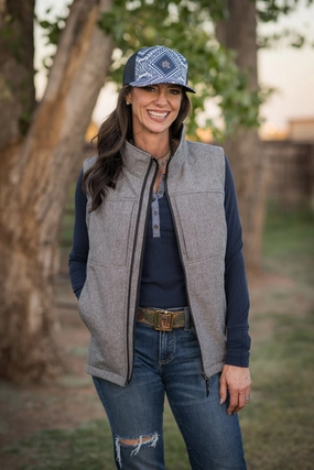 Button Fastenings STS Ranchwear Womens Weston Vest Heather Gray Poly/Spandex Fleece Vest