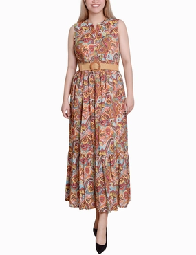 Seasonal Must-Have Relax Comfort Petite Sleeveless Belted Midi Dress