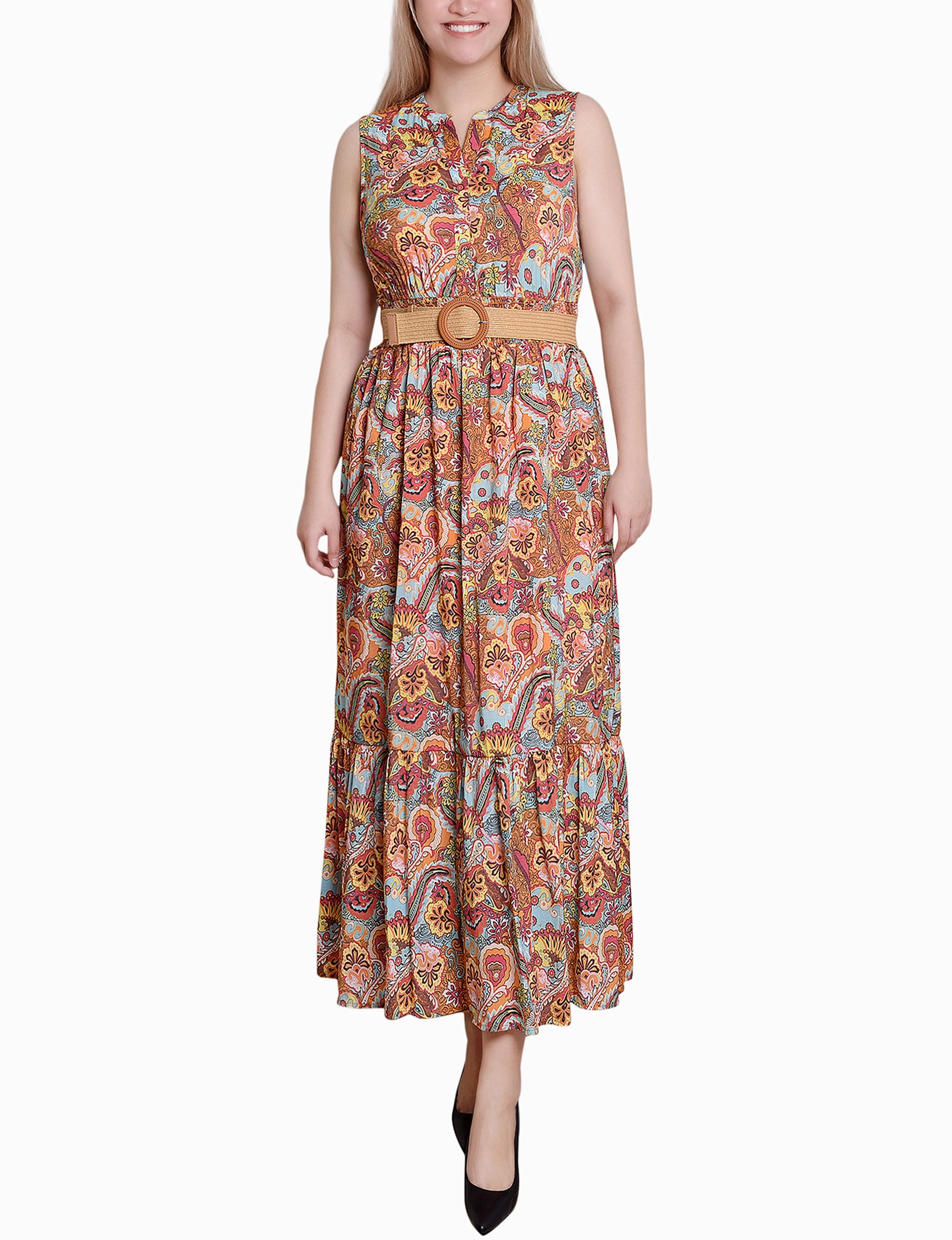 Petite Sleeveless Belted Midi Dress Work or Casual Smart Style