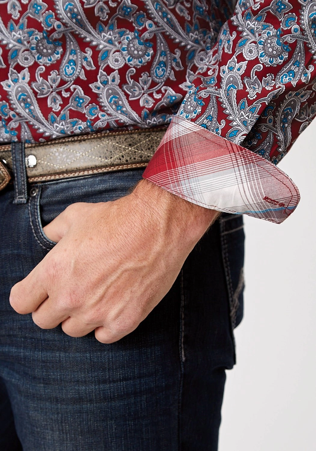 Indoor Comfort Roper Mens 1935 River Paisley Red 100% Cotton Btn L/S Shirt