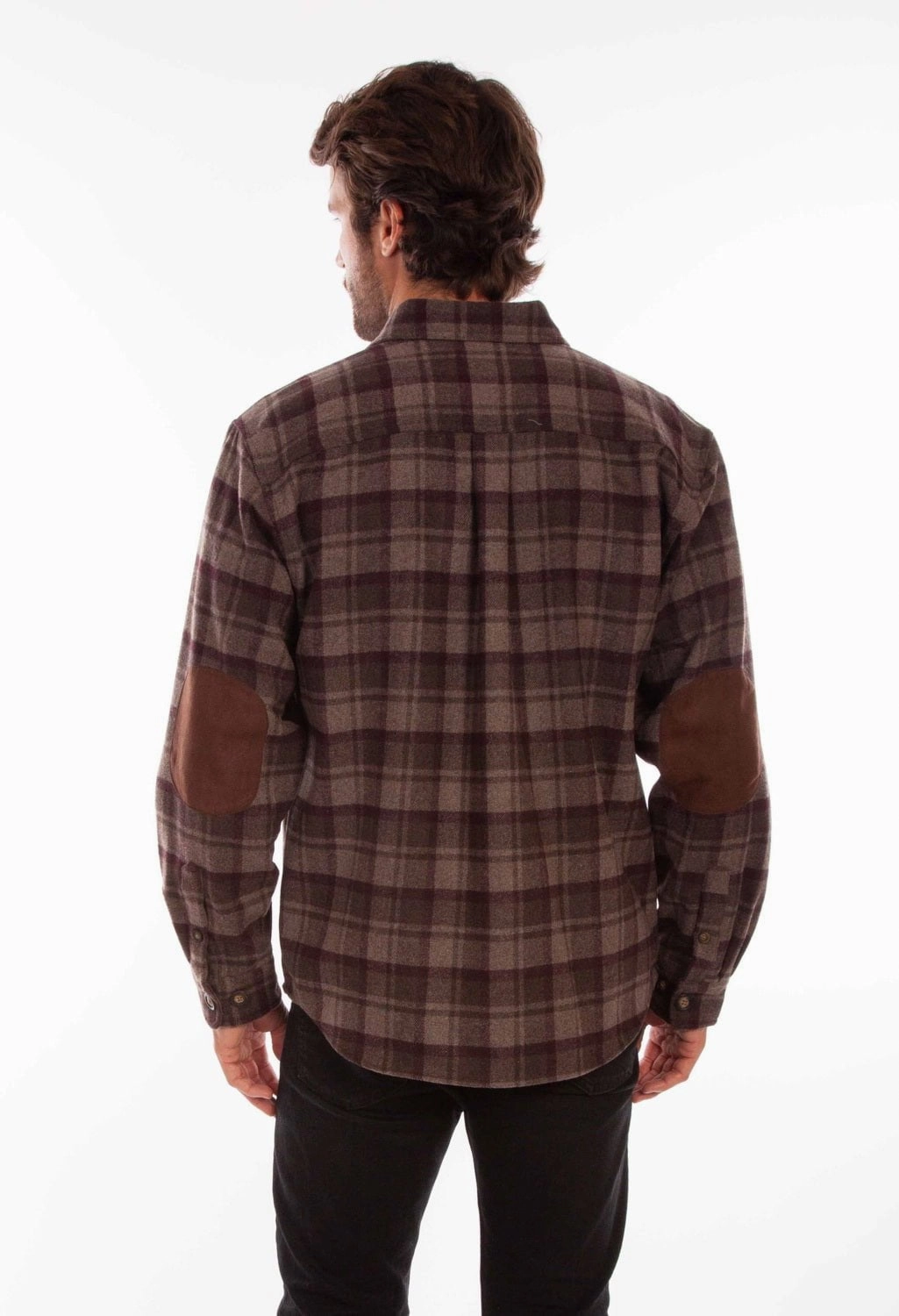 Scully Mens Chocolate/Port Wool Blend Flannel Plaid L/S Shirt Airflow Ventilation System Workwear Style