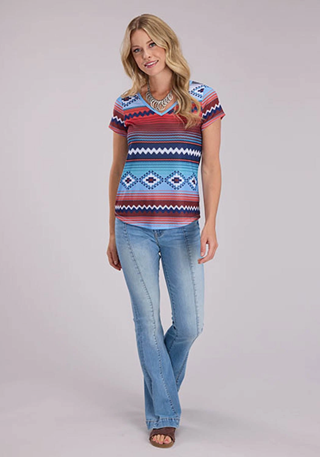 Roper Womens Southwestern Sublimation Multi-Color Poly/Spandex S/S Tunic Sheer Panel Hooded Option