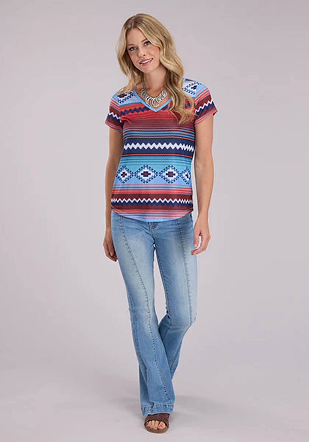 Roper Womens Southwestern Sublimation Multi-Color Poly/Spandex S/S Tunic Non Chafe Seams